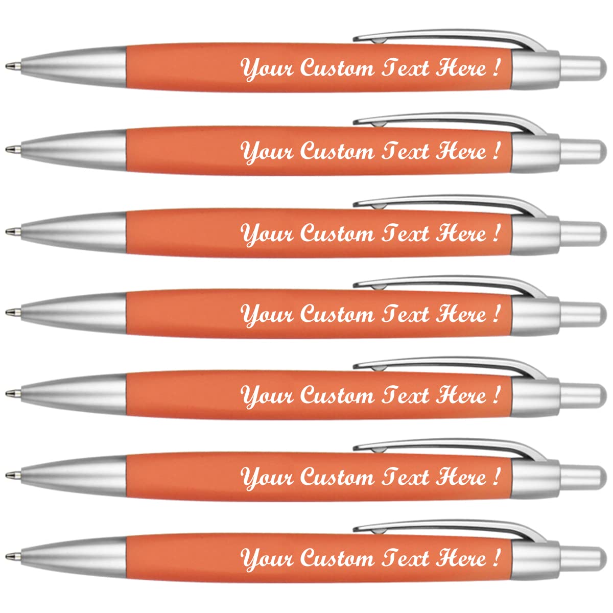 100 Pack Custom Printed Pens with Your Logo or Message - Bulk Promotional Pens for Business, Events & Giveaways - Orange Ink Pens for Office, School & Marketing Use