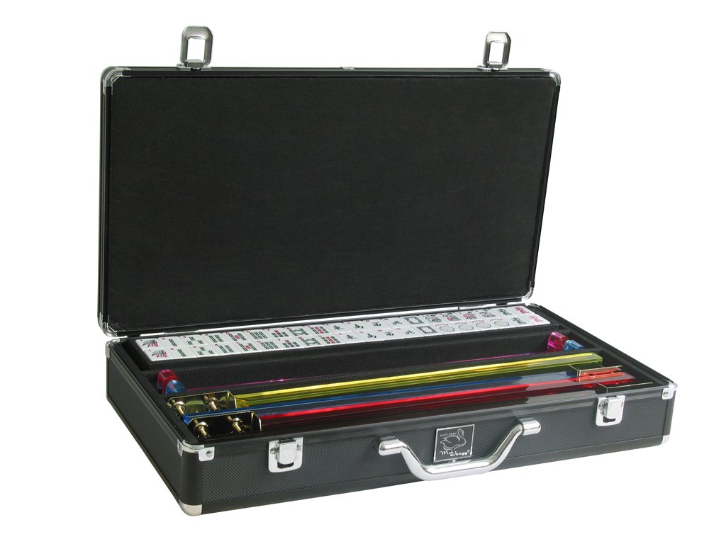 Premium American Mahjong Set with White Tiles, Pusher Arms & Durable Aluminum Case - Classic Black Design for Family Game Nights, Parties & Casino-Themed Events