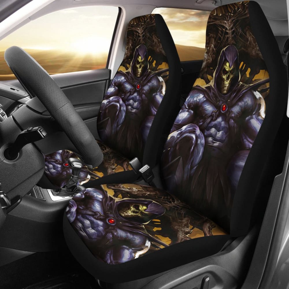 2 Pcs Gothic Skull Car Seat Covers - Universal Fit for Cars, Trucks & SUVs - Black Skull Pattern Design - Perfect for Halloween, Gothic Style & Car Accessories Lovers