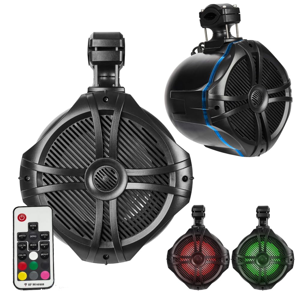 BELVA BT8RGB 600W (300W RMS) 8-Inch Marine Tower Speakers with RGB LED Lights & Remote Control - Waterproof Bluetooth Speakers for Boats, ATV, UTV, Motorcycles, SxS, Golf Carts - Perfect for Outdoor Parties, Beach Cruises & Off-Road Adventures