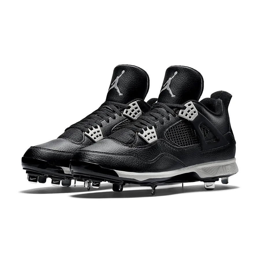 Air Jordan Retro 4 Metal Cleats - Black/Tech Grey Football Shoes for Men | Perfect for Football Training and Games