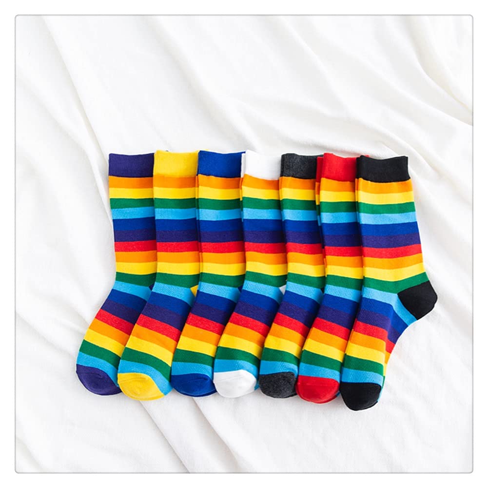 Rainbow Striped Cotton Socks for Women - 7 Pairs Lightweight Breathable Cool Down Socks - Standard Size (Multiple Colors) - Perfect for Yoga, Running & Casual Wear