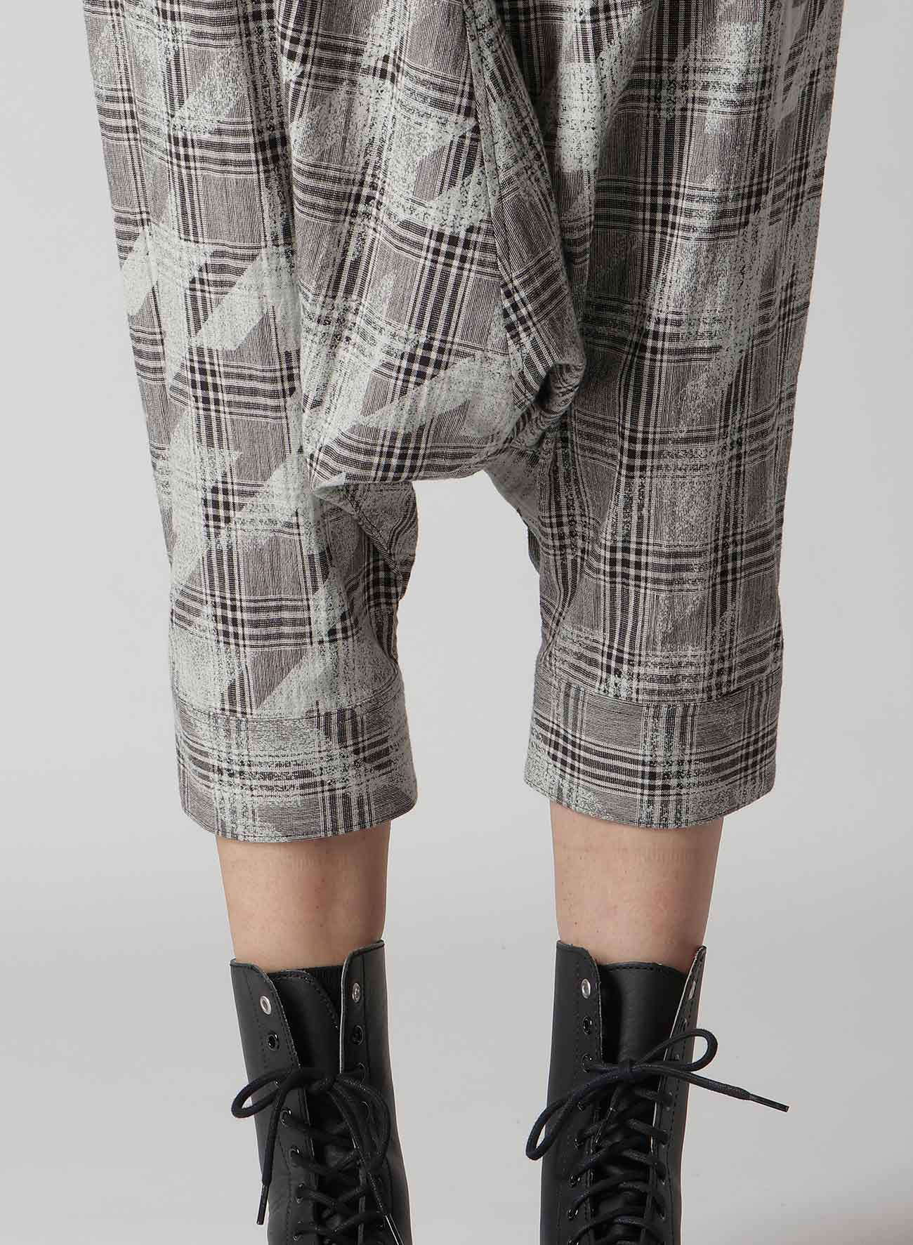 Stylish Cotton Linen Plaid Houndstooth Sarouel Pants with Cuffed Hem - Perfect for Casual Wear, Street Fashion & Boho Outfits