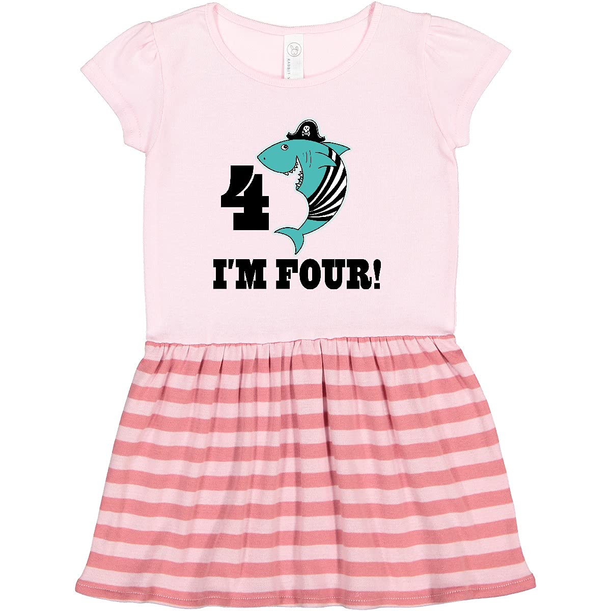 Inktastic 4th Birthday Shark Party Outfit - Pirate Themed Toddler Dress for 4 Year Old Girls - Perfect for Birthday Celebrations, Photo Shoots & Themed Parties