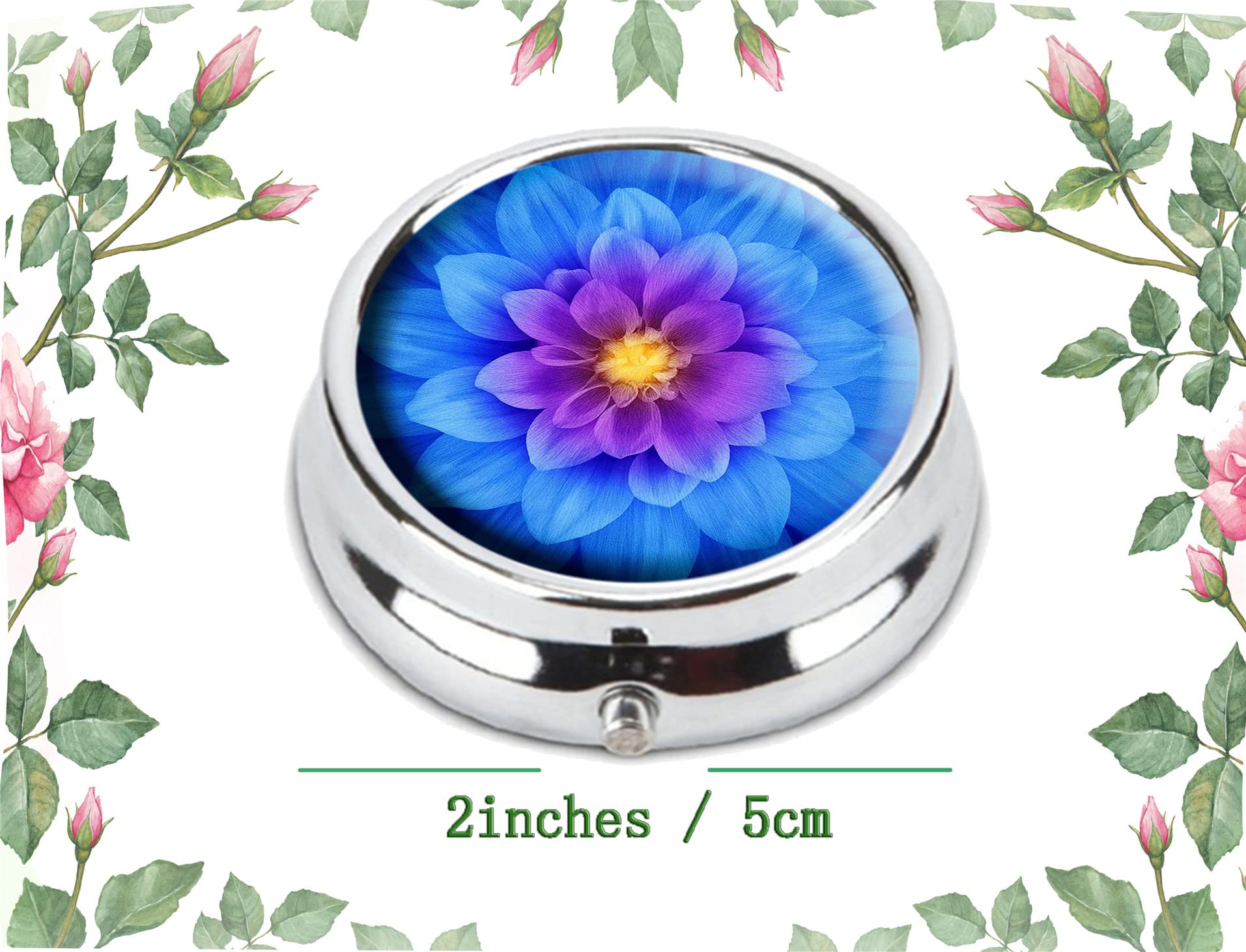 Custom Fashion Round Pill Box - Portable Tablet Holder & Purse Organizer with Blue Watercolor Lotus Design - Perfect for Travel, Daily Medication & Jewelry Storage