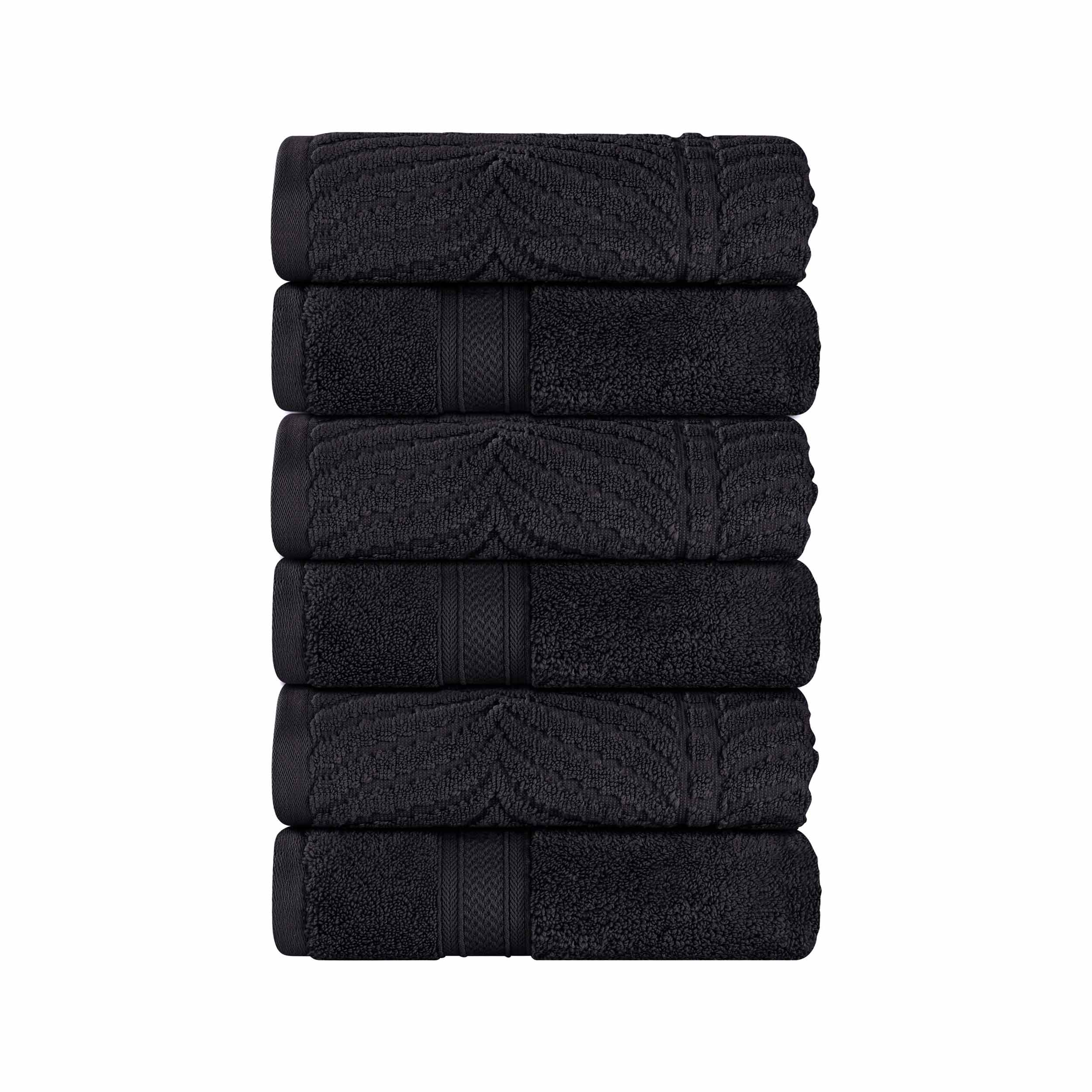 Premium 100% Zero Twist Cotton Hand Towels - Set of 6 | Soft & Absorbent Solid & Jacquard Chevron Design | Perfect for Bathroom, Kitchen & Guest Use