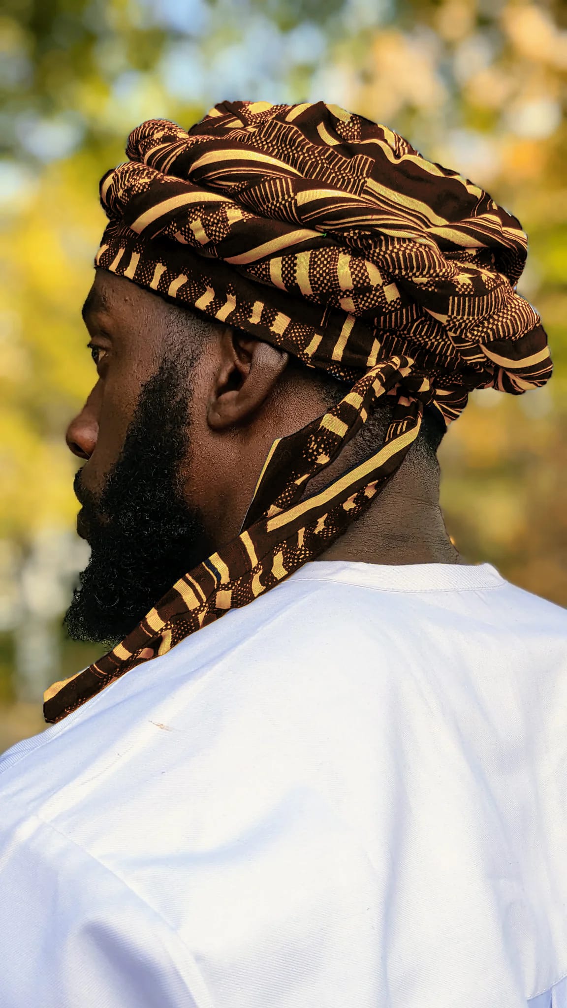 Dupsie's Akan Siwaju Pre-Wrapped Black Gold African Print Kente Turban DPH4091PT - Elegant Headwrap for Women, Cultural Fashion Accessory, Perfect for Weddings, Parties, and Special Occasions