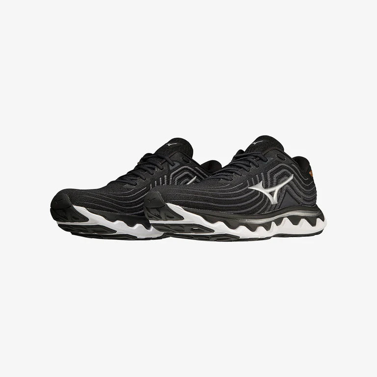 Mizuno Wave Horizon 6 Running Shoes for Men (2E Wide Width) - Black/Silver/Orange Copper | Cushioned Support for Long Distance & Road Running