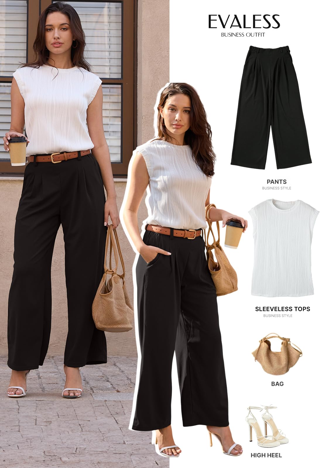 EVALESS Women's High Waisted Wide Leg Palazzo Pants - Stretchy Elastic Waistband, Waffle Knit Texture, Casual Comfort with Pockets | Perfect for Work, Travel & Lounge Wear