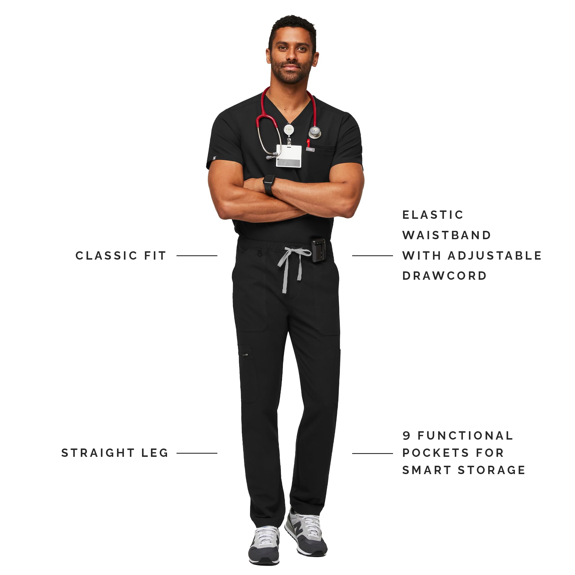 FIGS Cairo Cargo Scrub Pants for Men - Classic Straight Leg Medical Scrubs with 9 Pockets | 4-Way Stretch Fabric | Anti-Wrinkle & Comfortable | Perfect for Doctors, Nurses & Healthcare Professionals