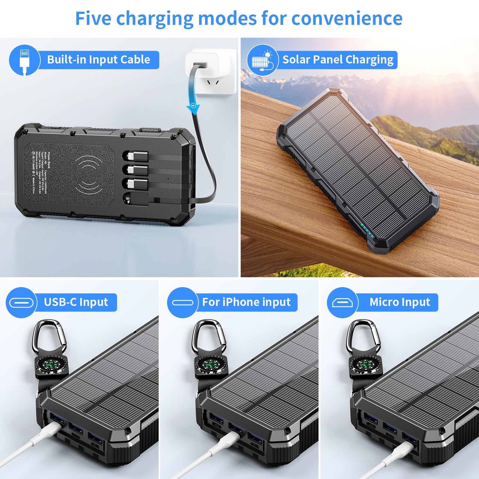 **49800mAh Solar Power Bank with Wireless Charging & QC 3.0 Fast Charge | 8 Outputs & 4 Inputs | Portable Solar Charger for iPhone, Samsung, Android | SOS Strobe Flashlight for Camping, Hiking, Emergencies (Black)**