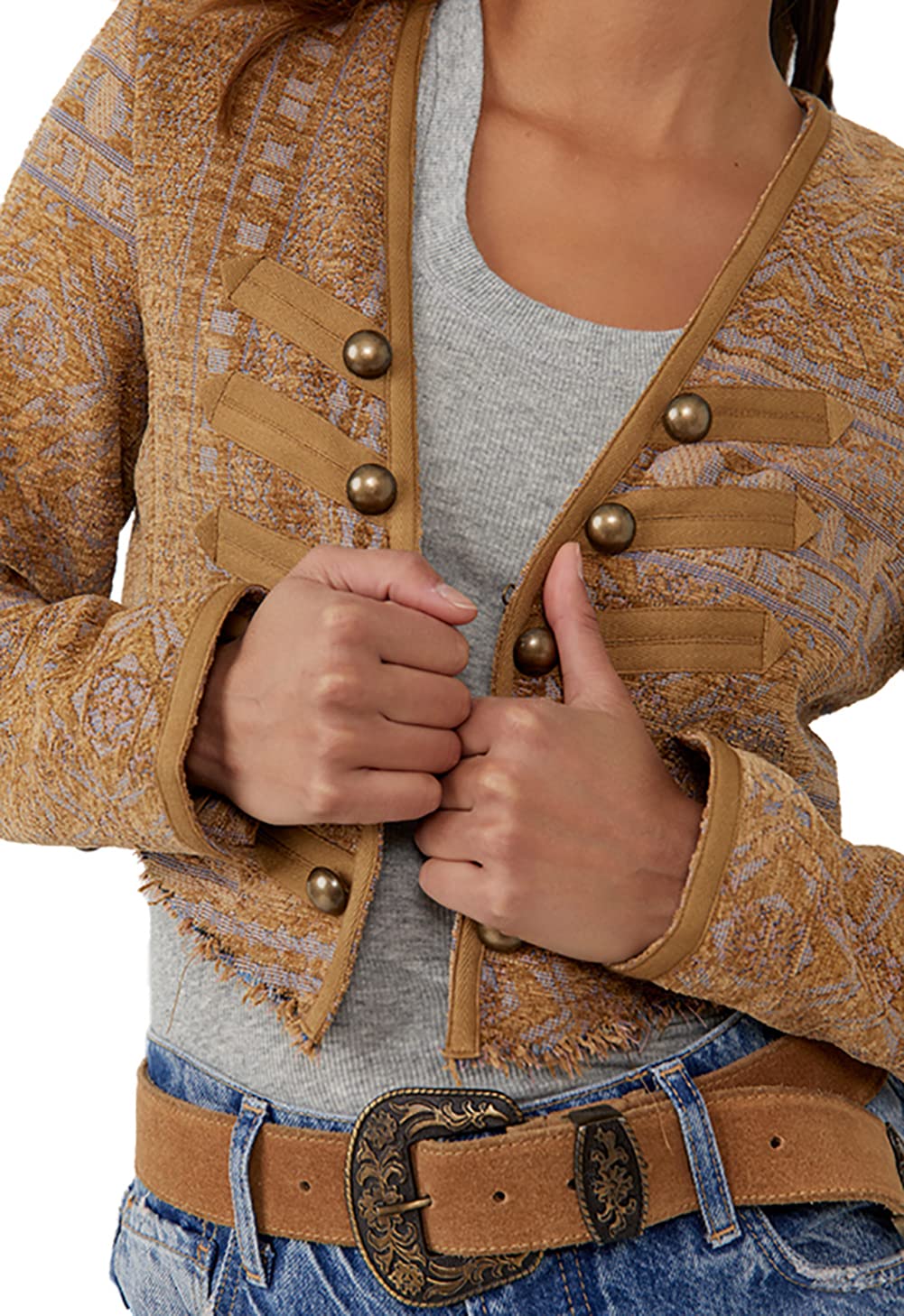 Free People Juliette Cropped Jacket in Gold Combo - Women's Small Size | Stylish Layering Piece for Fall & Spring Outfits, Perfect for Music Festivals and Date Nights