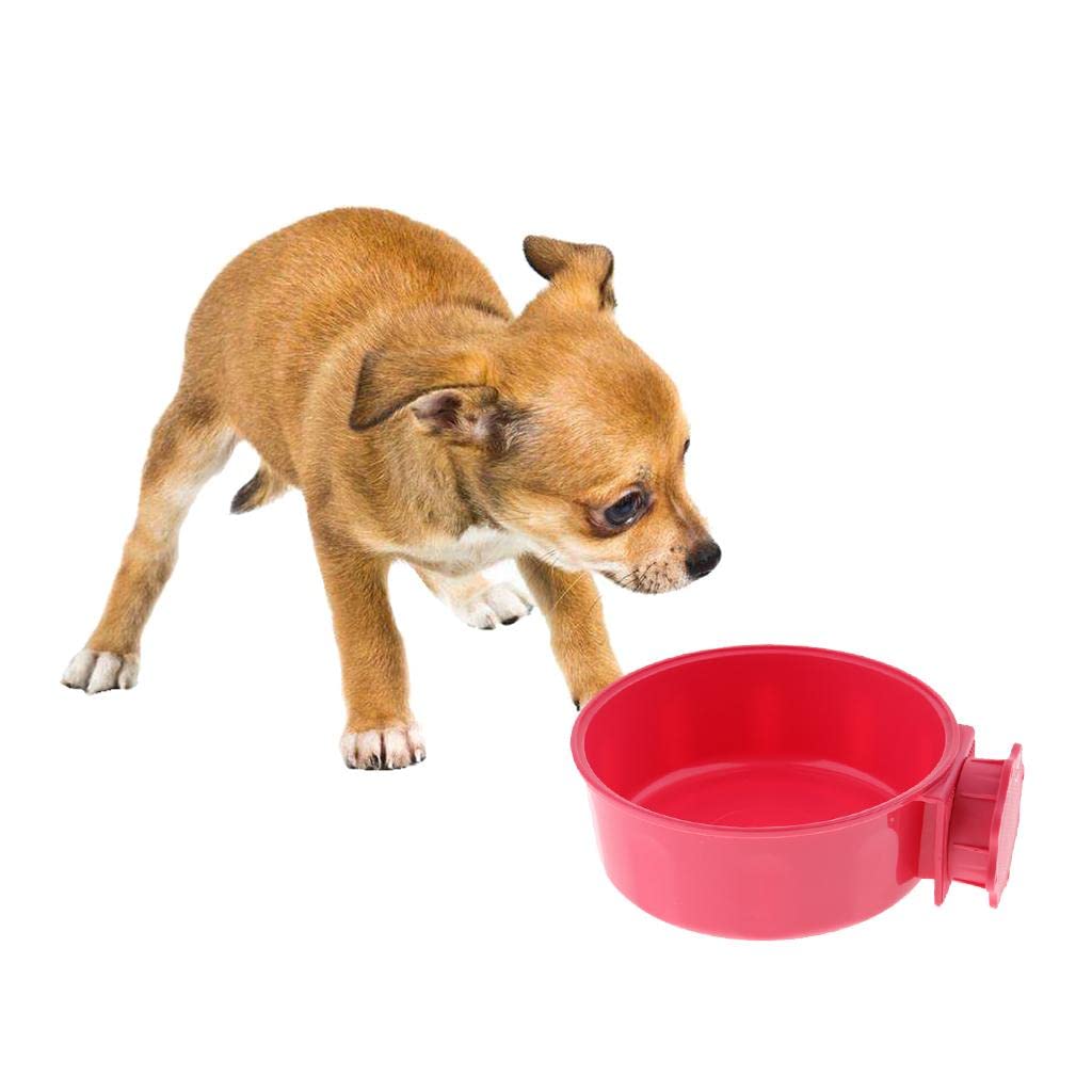 MYADDICTION Pet Dog Bolt On Cage Bowl Coop Cup - Clamp Puppy Crate Hanging Dish for Small Medium Dogs - Durable Stainless Steel Food Water Bowl for Kennels, Crates, Travel & Outdoor Use (Red)