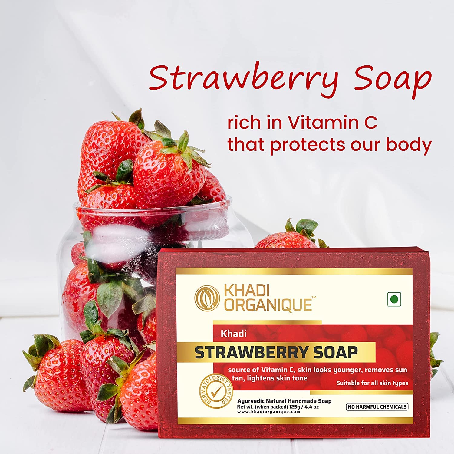 Khadi Organique Handmade Strawberry Soap with Essential Oil - Pack of 2 | Natural, Vegan & Cruelty-Free Skincare | Perfect for Daily Face & Body Wash, Gift Sets, and Spa Treatments
