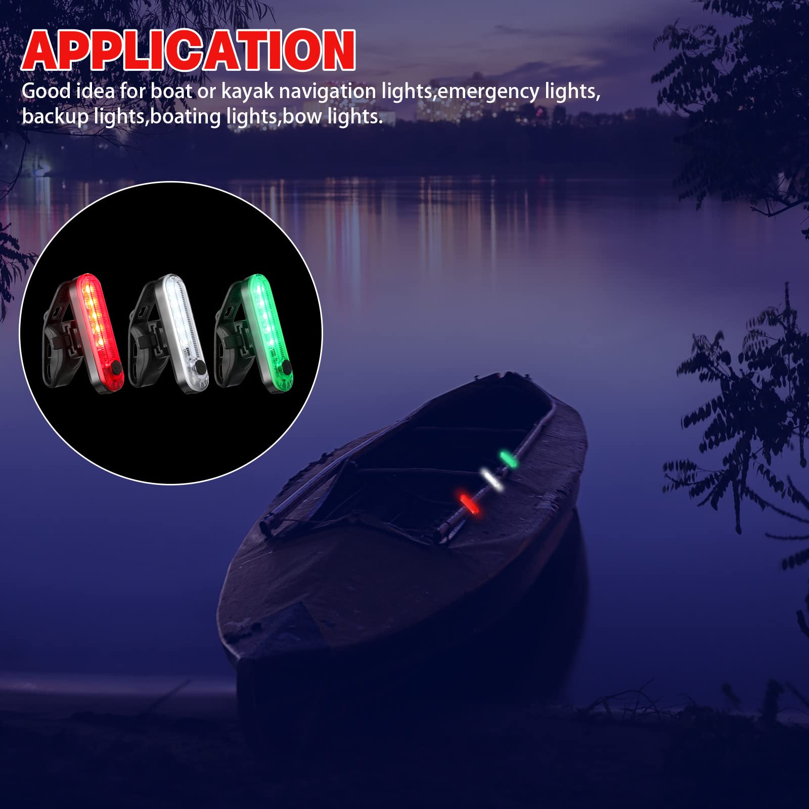 Treela 8 Pcs Waterproof LED Kayak Navigation Lights - Red Green White Marine Safety Lights with Flashing Mode for Pontoon Boats, Dinghies & Night Boating | Perfect for Kayaking, Fishing, and Water Sports Safety