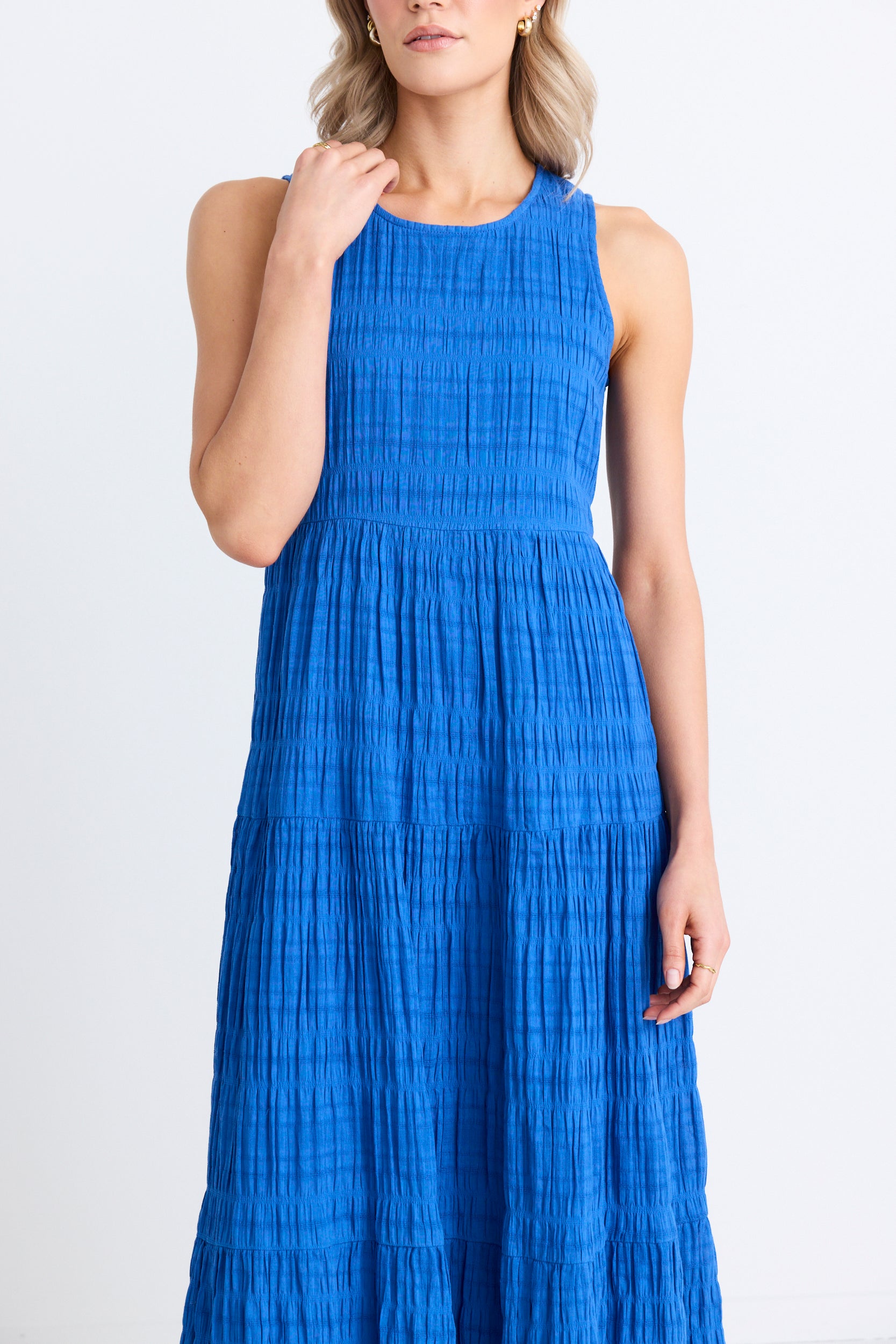 Florentena Cobalt Blue Sleeveless Tiered Maxi Dress for Women | Summer Beach Party & Evening Occasion Wear
