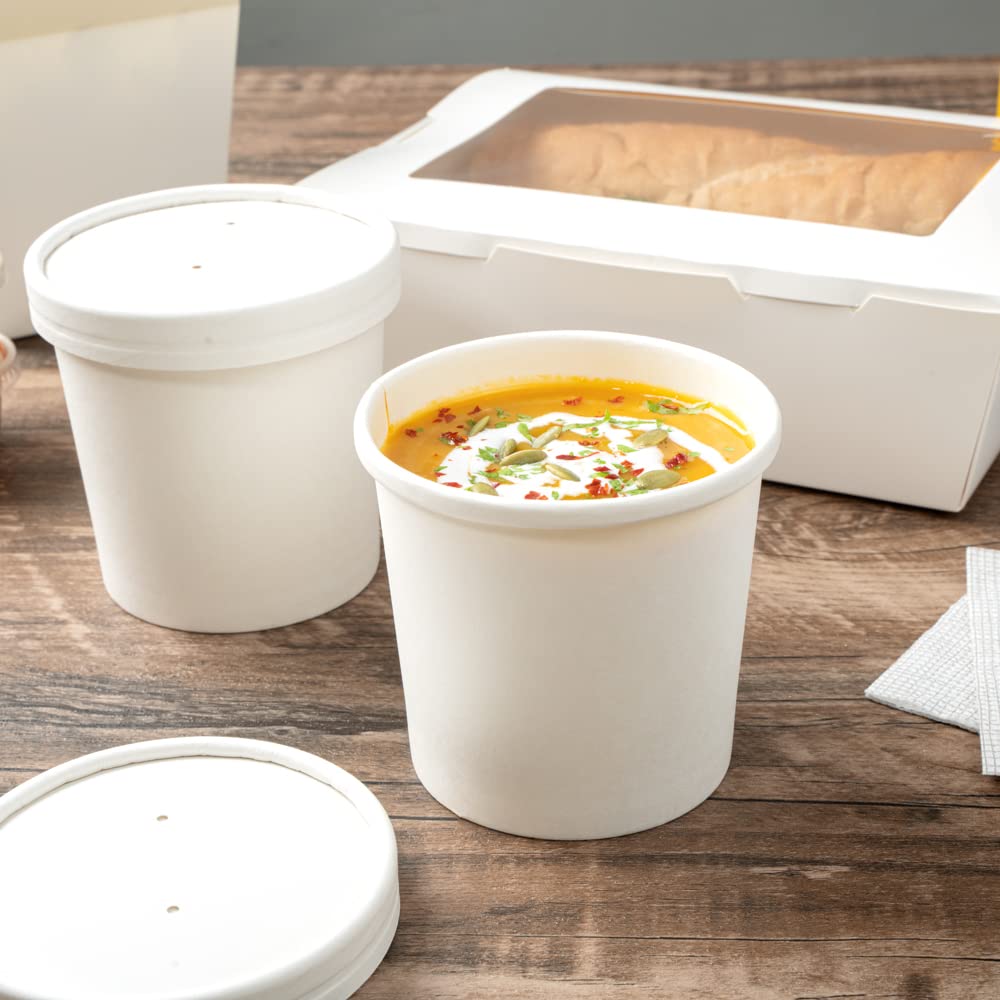 Restaurantware Bio Tek 12oz Disposable Soup Cups - 200 Pack Microwave Safe Paper Containers with Vented Lids (Sold Separately) for Hot & Cold Foods - White To-Go Soup Bowls Perfect for Desserts, Treats, Takeout, Catering & Restaurant Use