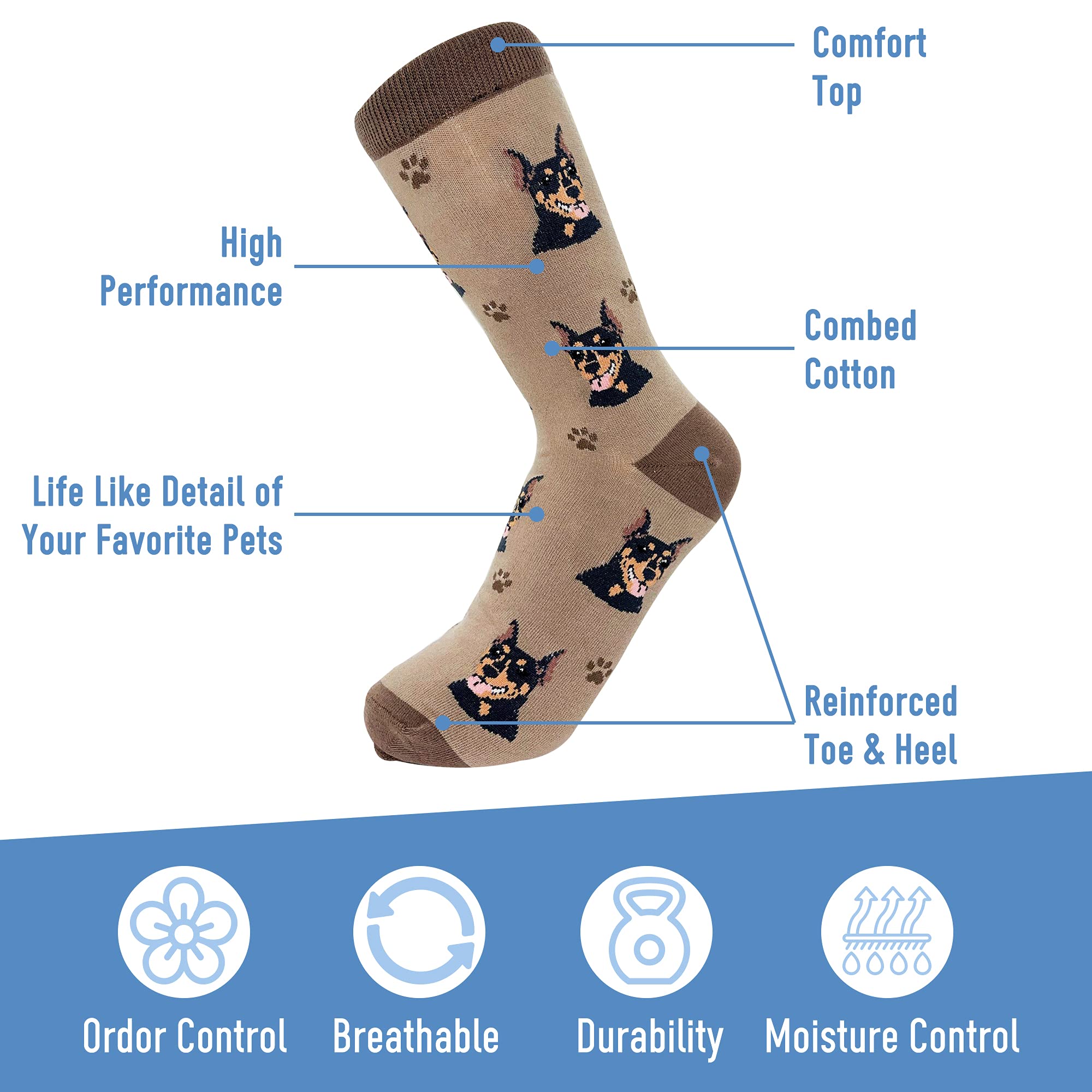 Doberman Dog Breed Socks for Men & Women - Fun Novelty Animal Socks by E&S Pets - Perfect Gift for Dog Lovers, Casual Wear & Themed Outfits