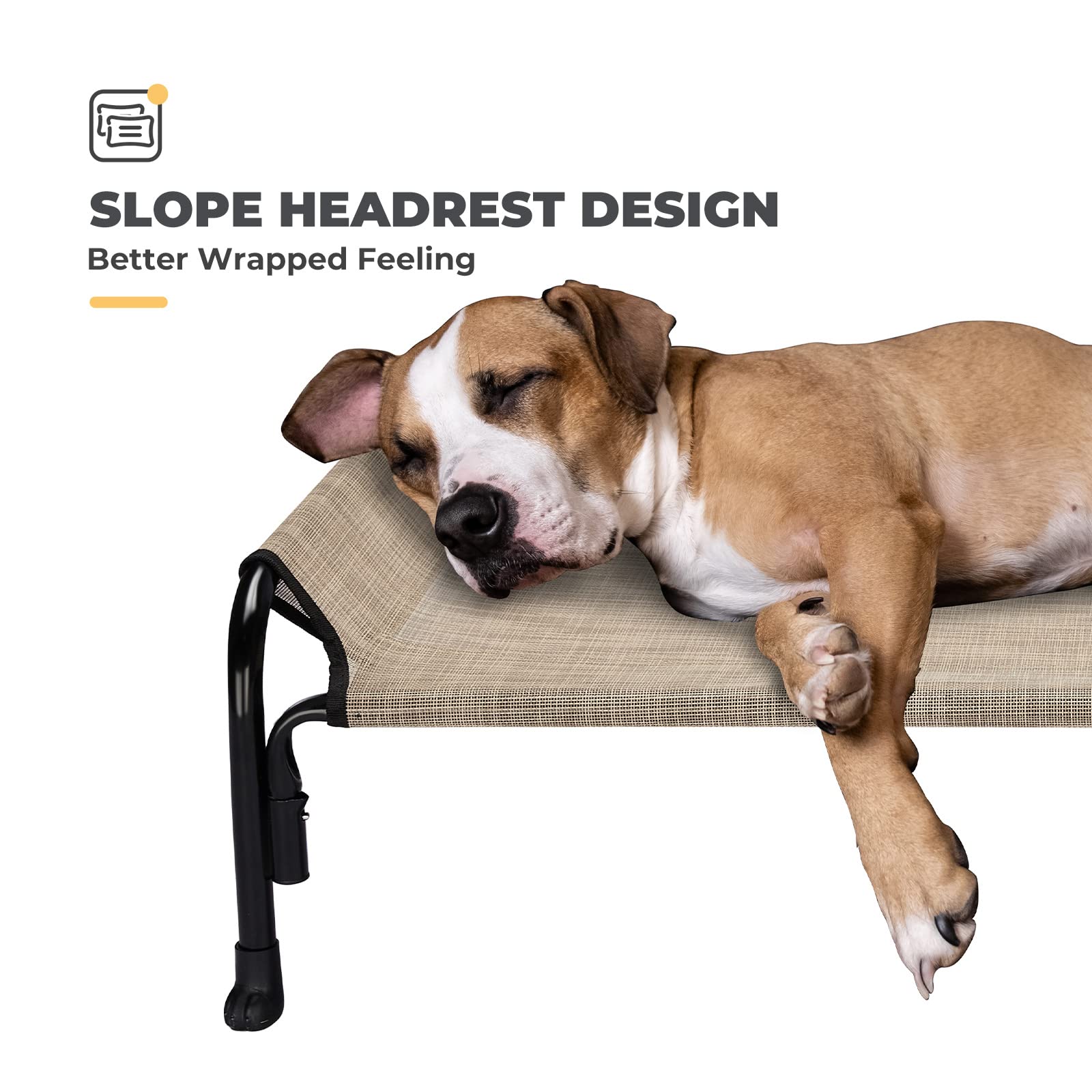 Veehoo Elevated Cooling Dog Bed for Large Dogs - Washable Breathable Raised Pet Cot with Slope Headrest, Indoor & Outdoor Use, Camping, Patio, Beige Coffee (CWC2204)