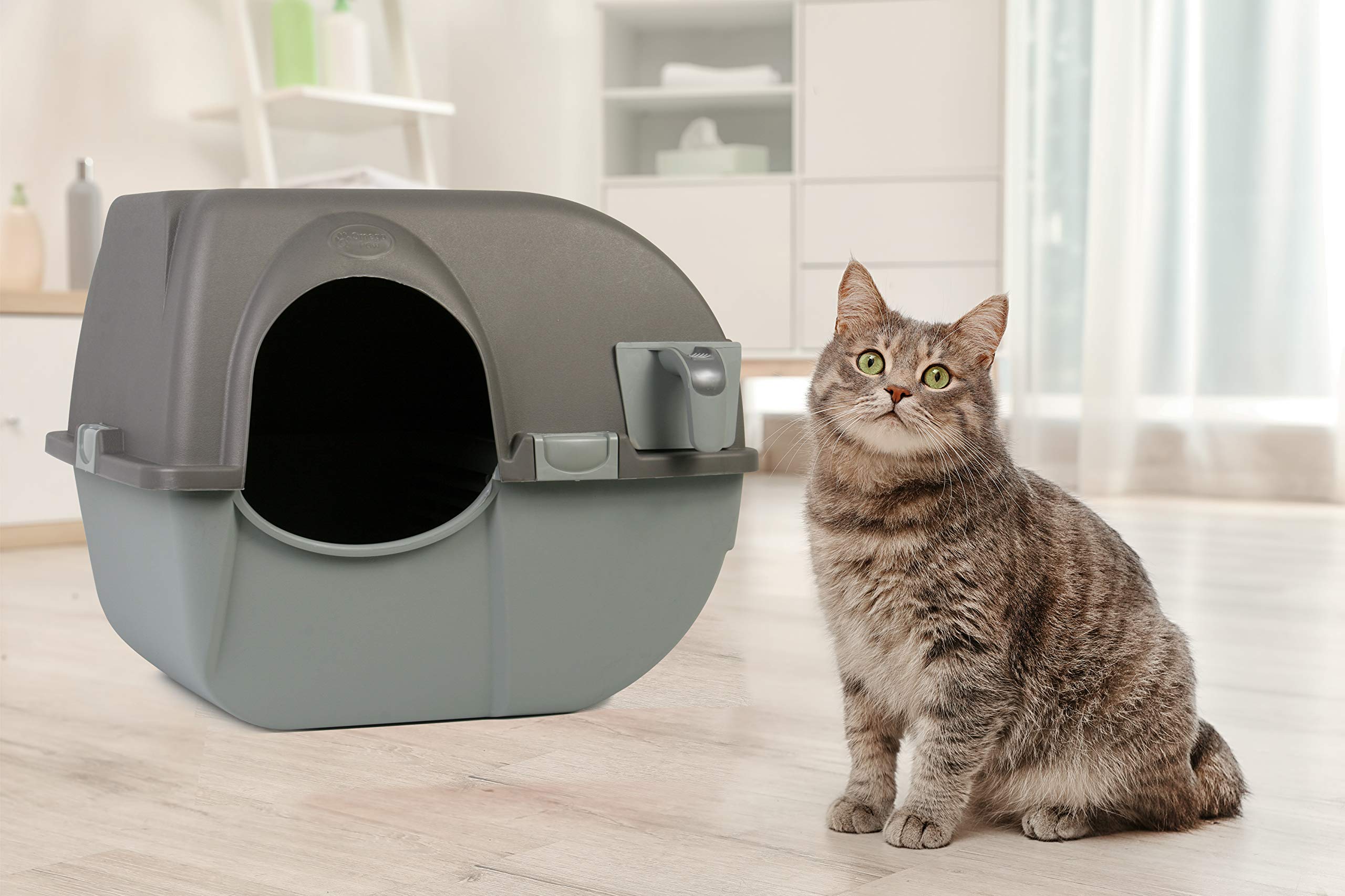 Omega Paw Roll 'n Clean Self Cleaning Litter Box for Cats - Large Size in Brown | Easy Maintenance Cat Litter Box with Roller System | Perfect for Multi-Cat Homes & Busy Pet Owners