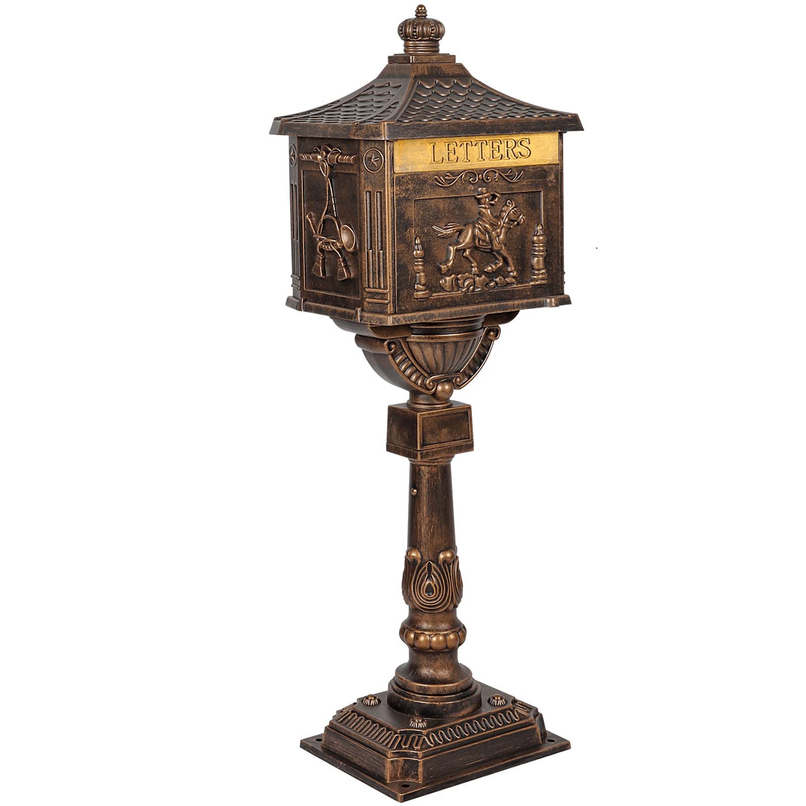 Polar Aurora Heavy Duty Cast Aluminum Bronze Mailbox - Secure & Durable Postal Mail Box for Home, Office & Outdoor Use