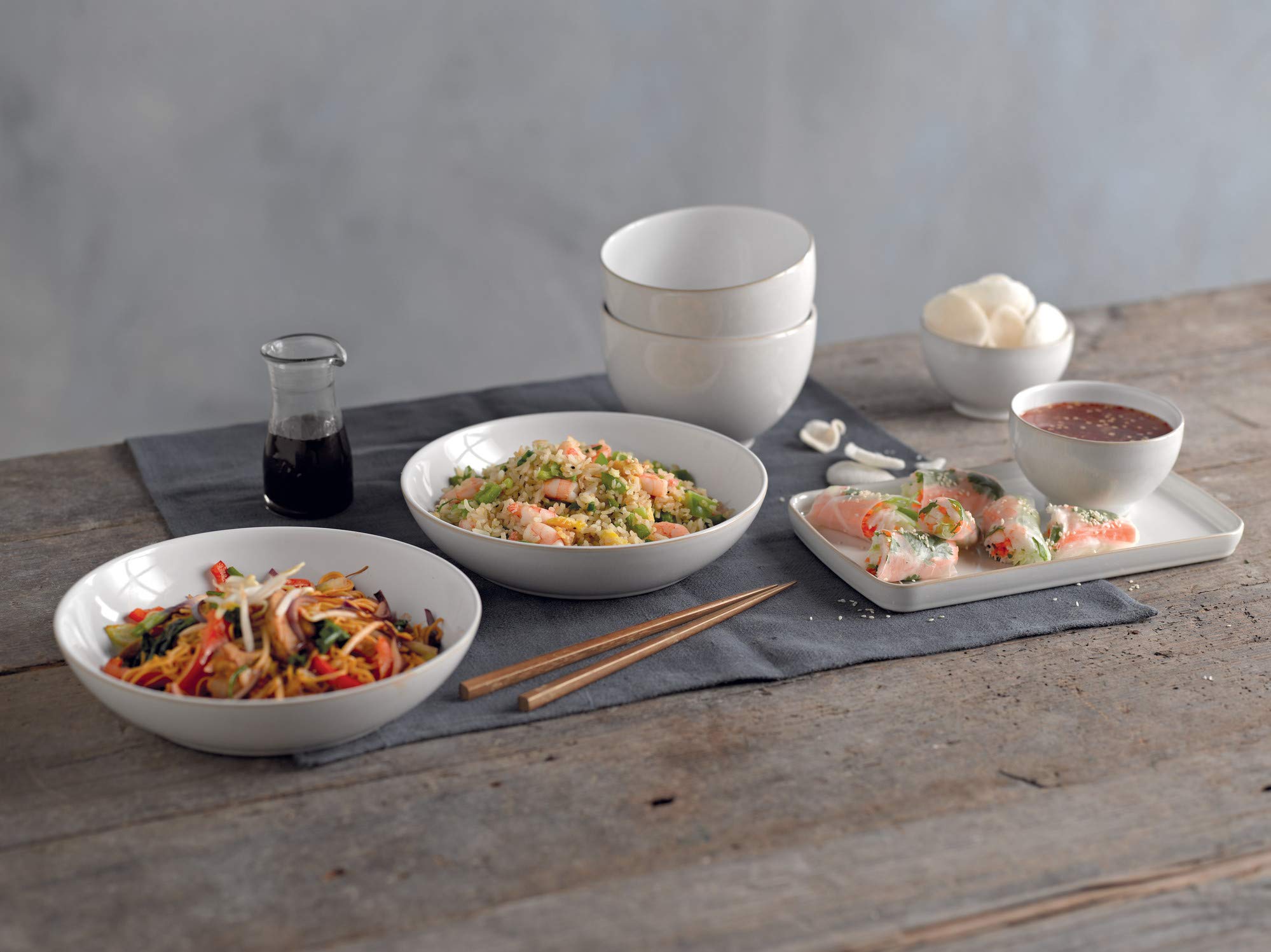 Denby Natural Canvas Pasta Bowl Set - Cream Ceramic Dinnerware, Set of 4 | Elegant Serving Bowls for Pasta, Salad, Soup & Dessert | Microwave & Dishwasher Safe