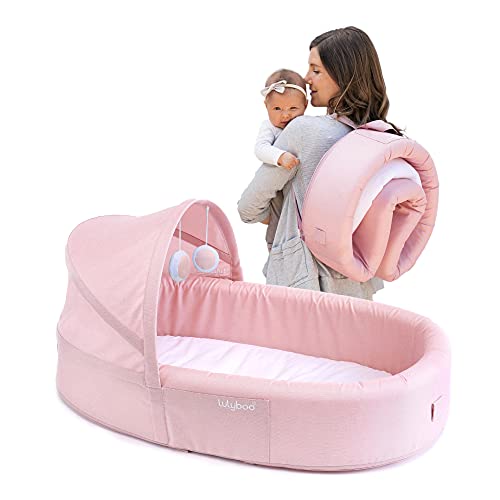 Lulyboo Portable Baby Travel Lounge - Adjustable Indoor/Outdoor Cuddle & Play Nest Backpack for Infants (Blush) | Perfect for Playtime, Napping & On-the-Go Parenting
