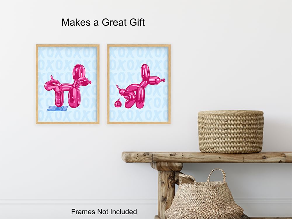 Trendy Pink & Blue Bathroom Wall Art Set - 11x14 Modern Preppy Decor for Men & Women - Funny Aesthetic Bathroom Accessories - Perfect for Pop Art Style Bathrooms, Guest Baths & Teen Room Decor