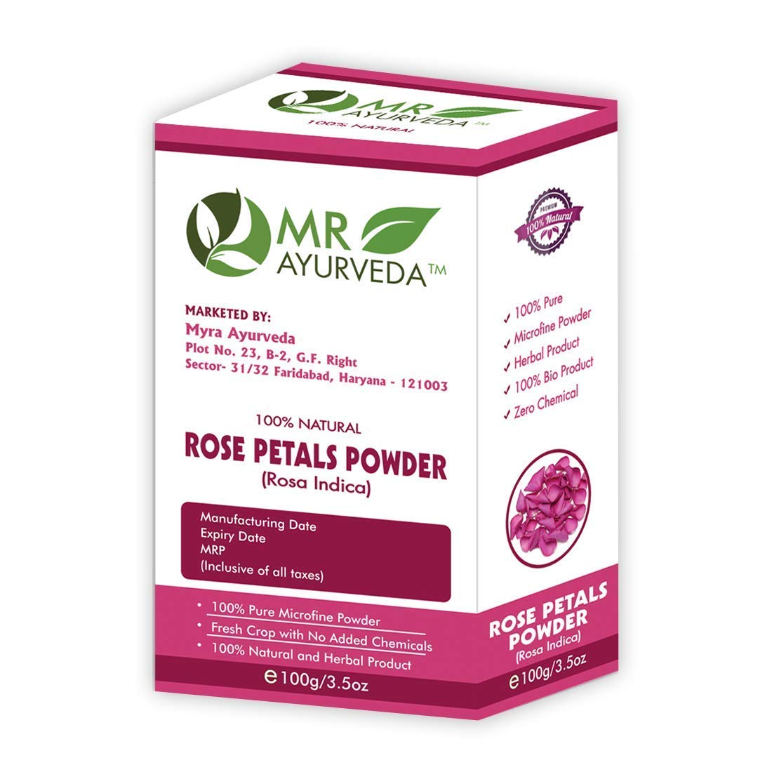 MR Ayurveda 100% Natural Organic Rose Petals Powder for Face & Skin Care – Chemical-Free, 100g | DIY Beauty, Aromatherapy, Herbal Tea, Skincare Routine