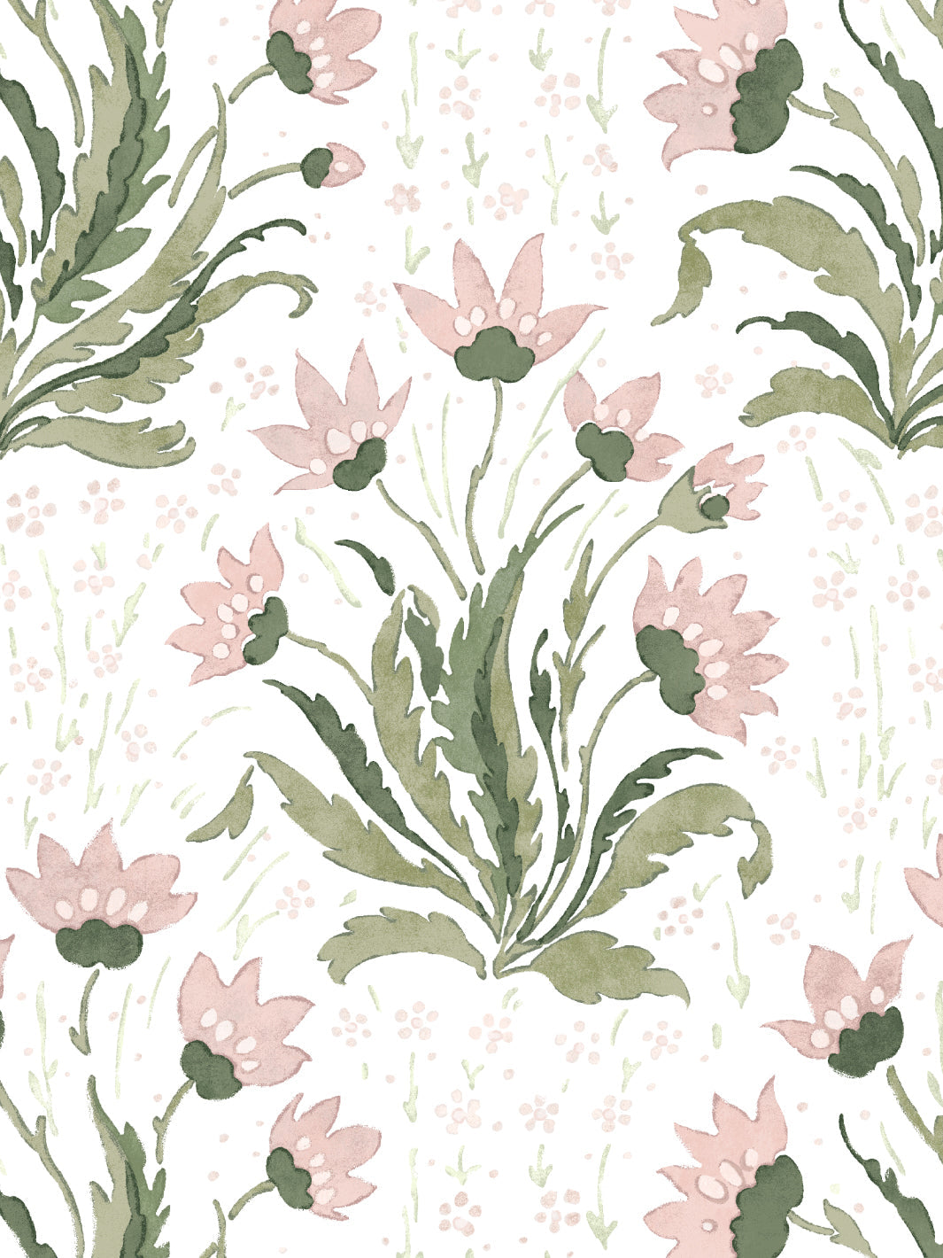 Nathan Turner Hillhouse Floral Multi Wallpaper - Pink & Green Botanical Design for Living Room, Bedroom & Nursery Decor