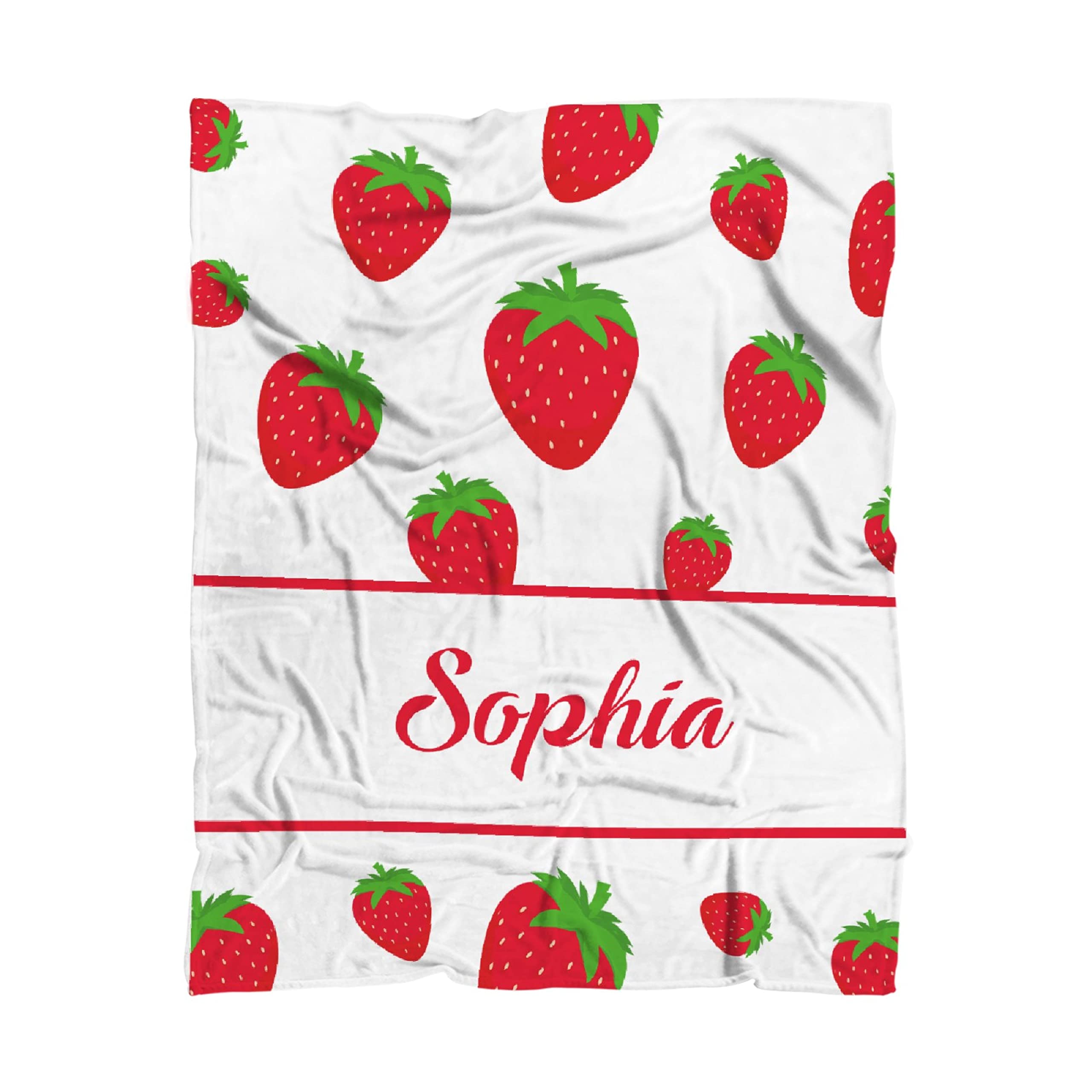 Custom Photo Fleece Blanket with Strawberry Design - Personalized Throw Blanket for Kids, Family & Friends - Soft Flannel 30