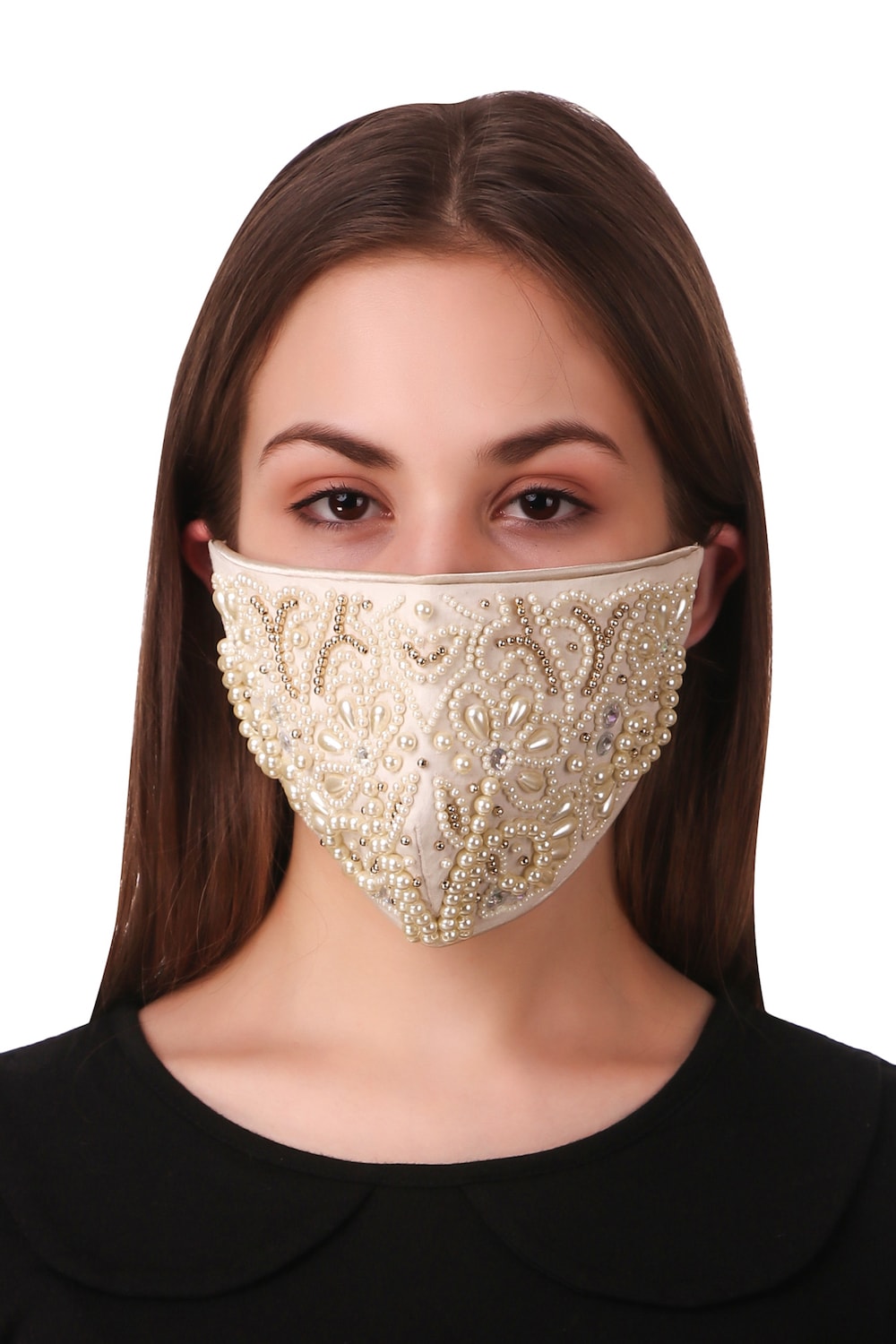 Handmade Pearl Bead Embroidered Cotton Face Mask - Breathable & Comfortable for Daily Wear, Parties, and Special Occasions