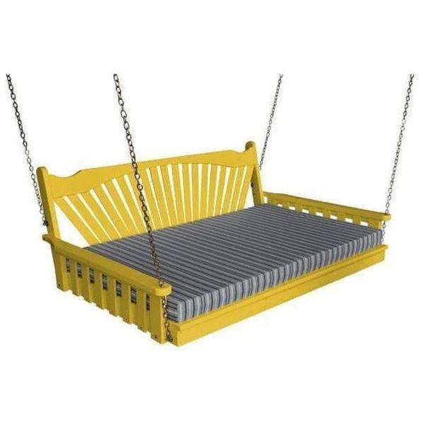 A&L Furniture Yellow Pine Fanback Swing Bed - Outdoor Porch Swing with Comfortable Cushion - Perfect for Backyard, Patio, and Garden Relaxation