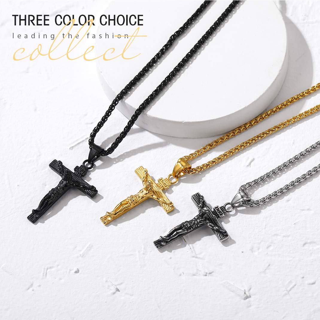 GOLDCHIC Cross INRI Crucifix Pendant Necklace with Virgin Mary Miraculous Medal - Religious Christian Jewelry for Women & Men - Perfect for Baptism, First Communion, Confirmation & Daily Faith Inspiration