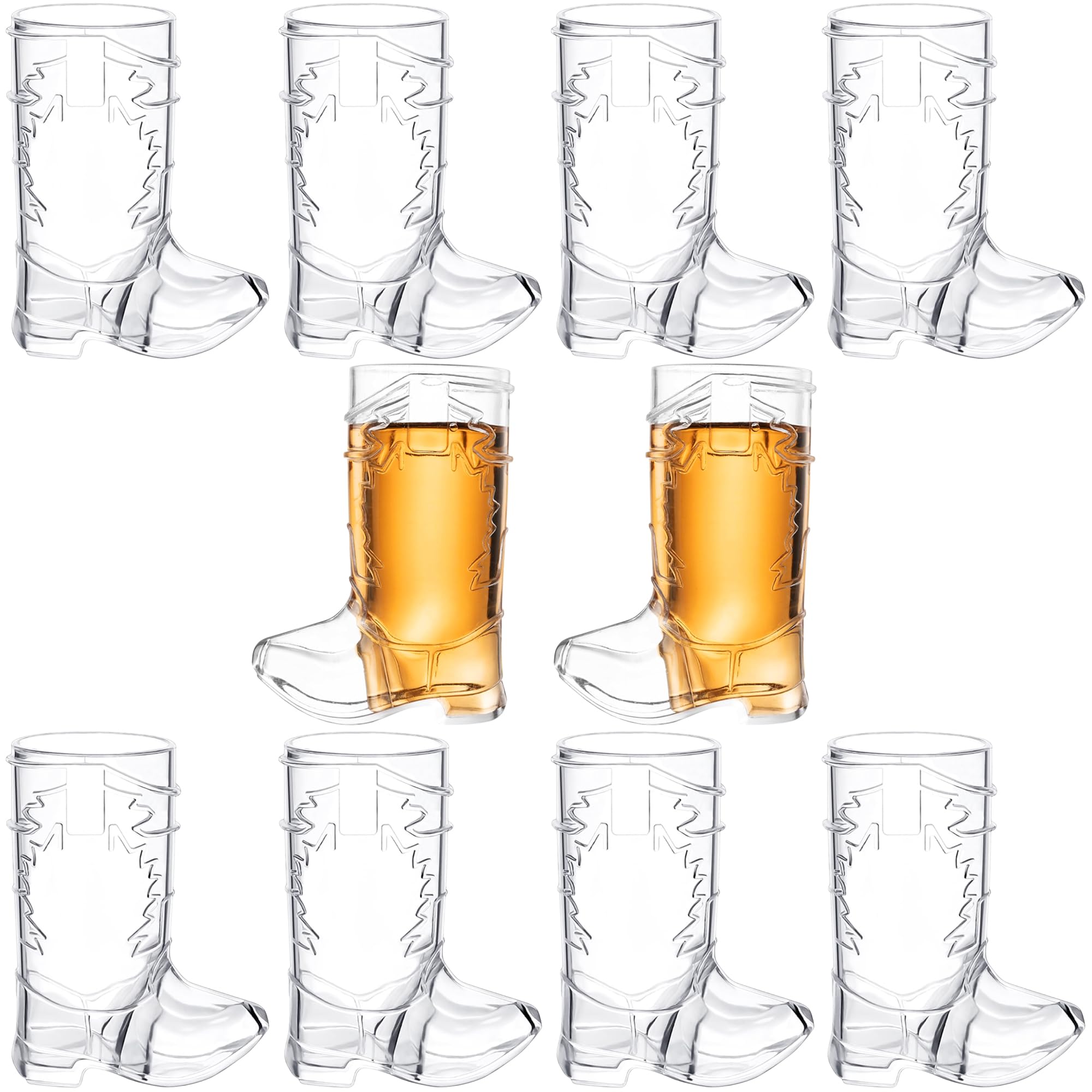 2 oz Cowboy Boot Shot Glasses - 10 Pack Plastic Party Shot Glasses for Western Themed Events, Bachelor/Bachelorette Parties & 4th of July Celebrations - Perfect for Country Bars, BBQs & Cowboy-Themed Gatherings