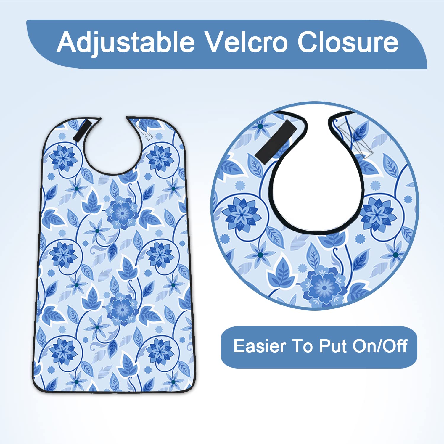 3 Pack Washable Adjustable Adult Bibs with Crumb Catcher - Elegant Dining Bibs for Women & Seniors - Perfect for Mealtime, Elderly Care & Disabled Adults