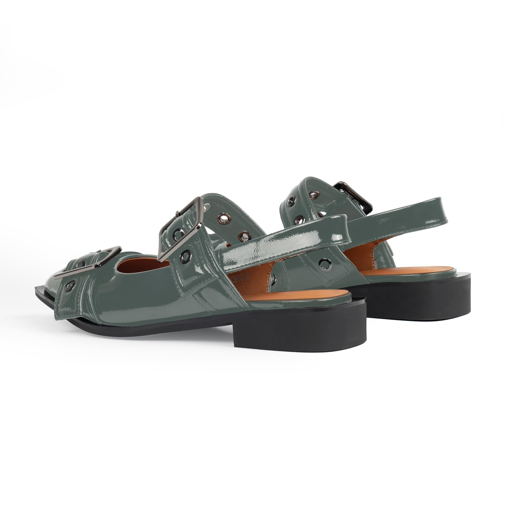 Women's Comfortable Buckle Ballet Flats - Pointed Toe Slingback Shoes with Low Chunky Heel & Patent Leather - Perfect for Parties, Weddings & Office Wear
