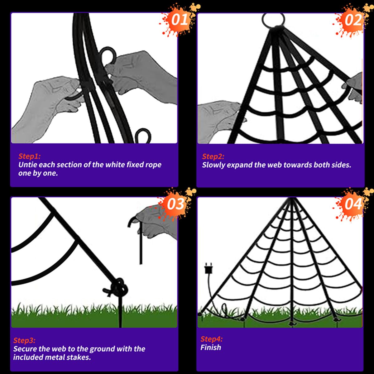 280 LED Giant Purple Spider Web Lights - 19.85Ft x 14.76Ft Halloween Decor with 8 Lighting Modes | Outdoor Halloween Decorations for Patio, Garden, Haunted House, Yard & Party Decor