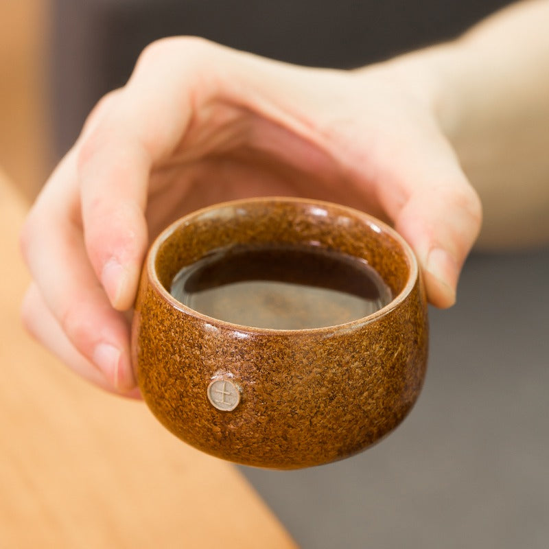 Handmade Coarse Pottery Kung Fu Tea Cup Set of 5 - Traditional Ceramic Tea Cups for Gongfu Tea Ceremony - Perfect for Chinese Tea Brewing, Home Decor & Gift Giving