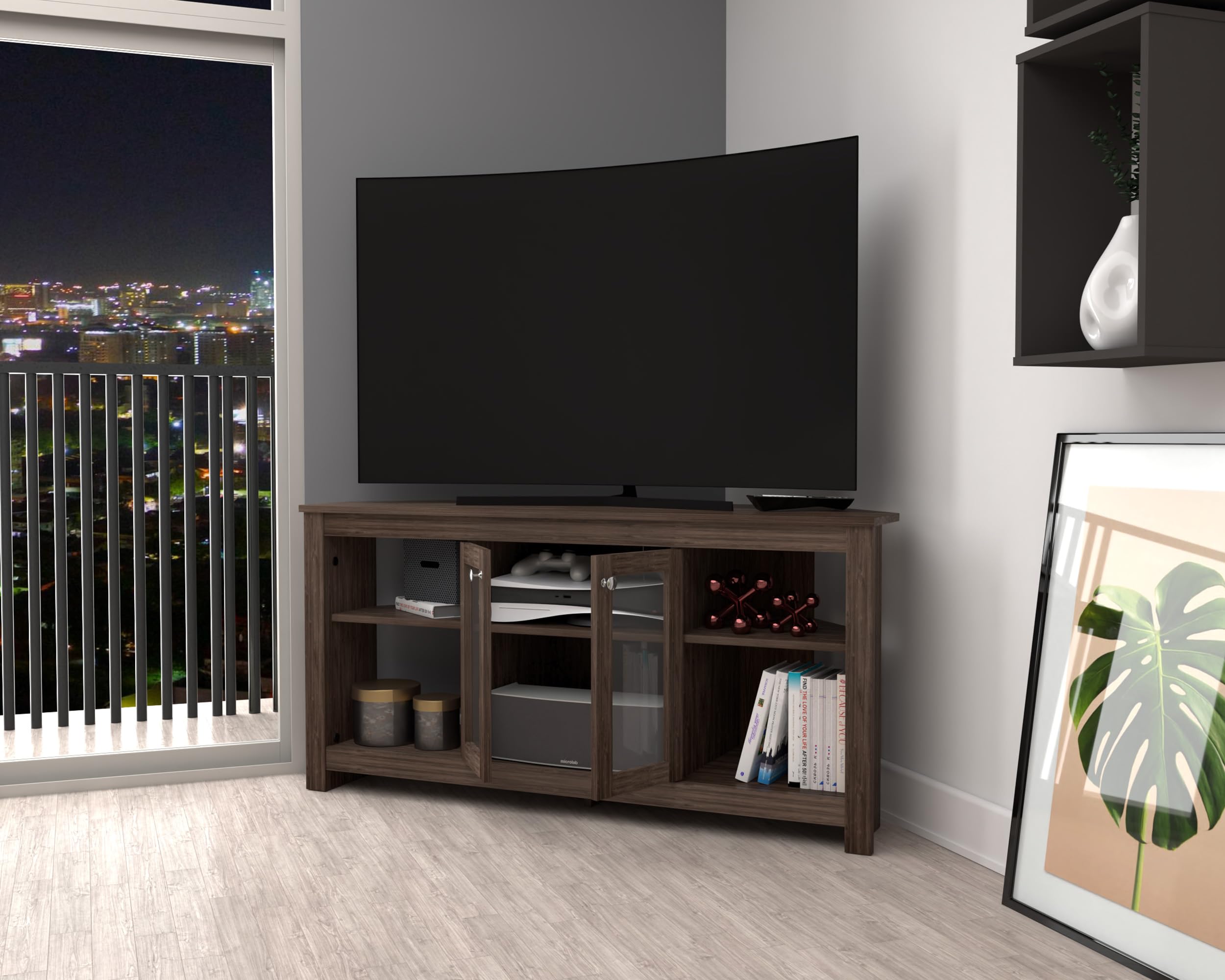 Adjustable TV Stand with Glass Doors - 60