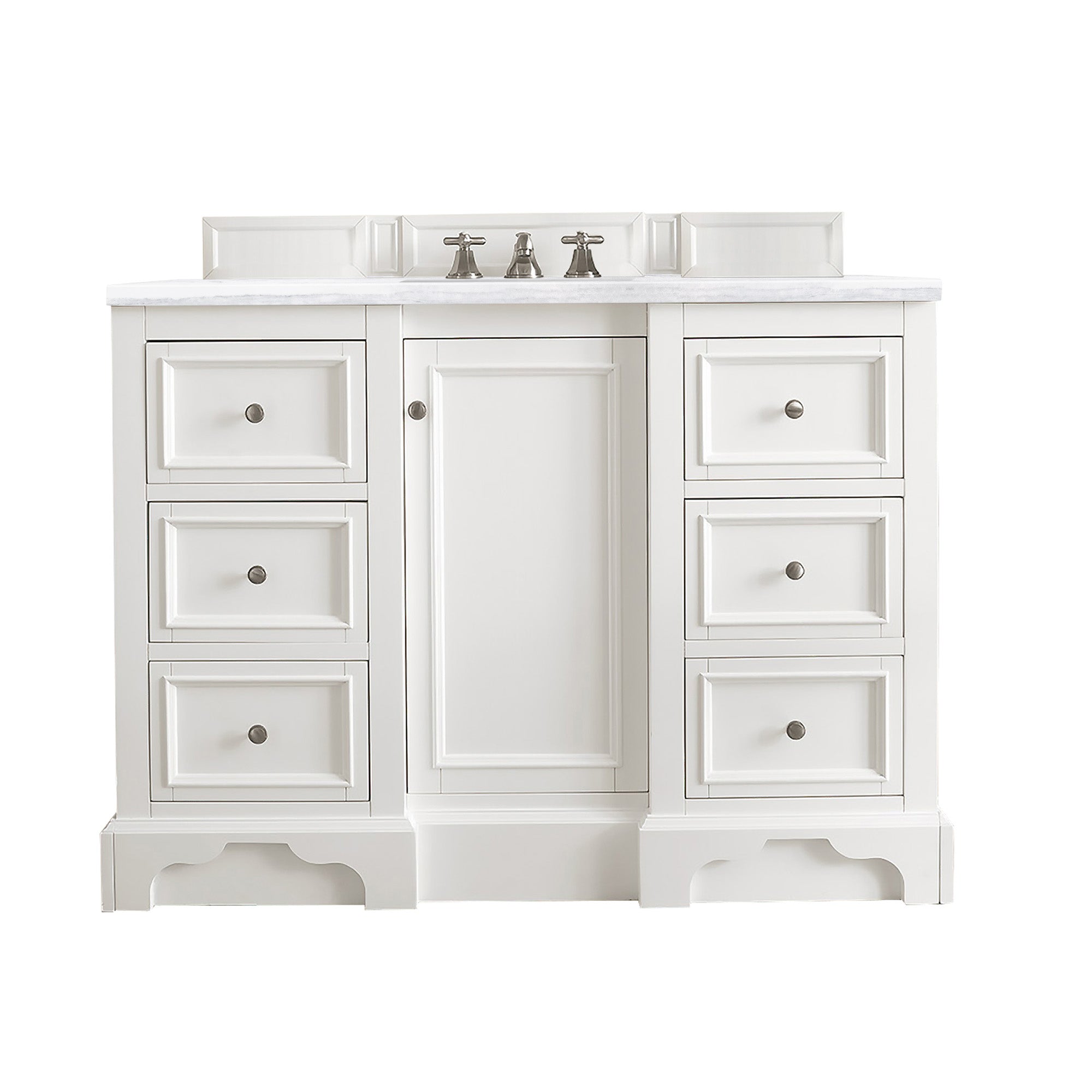 De Soto 48 Inch Single Bathroom Vanity in Bright White with 3CM Arctic Fall Solid Surface Top - Perfect for Modern Bathroom Renovations and Home Upgrades