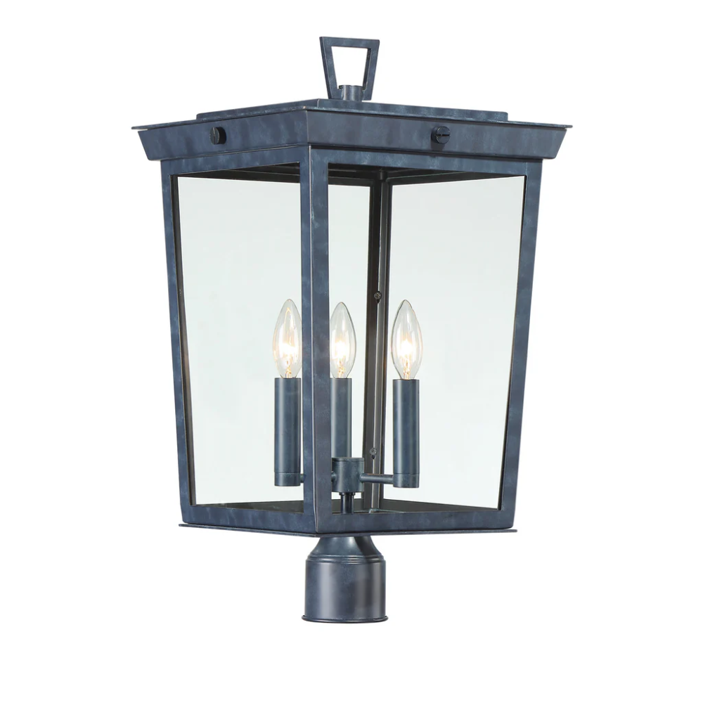 Belmont 3-Light Outdoor Post Lantern - 12x22.25 Inch Stainless Steel & Glass Farmhouse Lighting with Graphite Finish - 120V E12 Candelabra Base LED Compatible - Weatherproof Exterior Light for Patio, Garden, Pathway, Porch and Driveway Posts