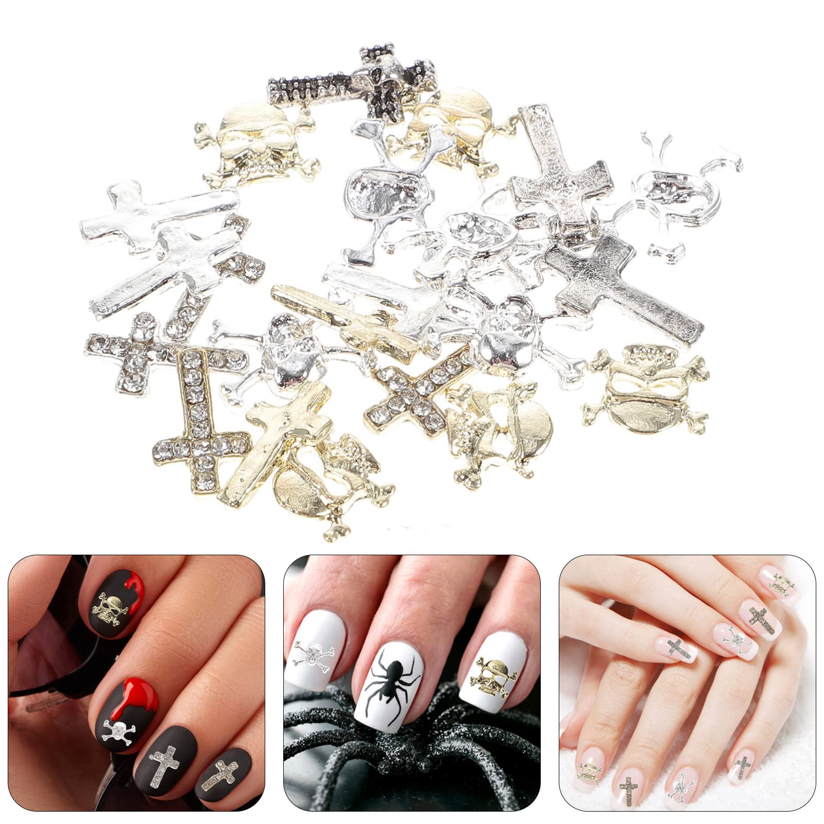 Minkissy 3 Sets Halloween Nail Charms - Skull Beads Nail Art Decorations, Skeleton Nail Jewelry Kit with 90pcs (30pcs*3) for DIY Nail Designs - Perfect for Halloween Parties, Costume Nails & Gothic Nail Art