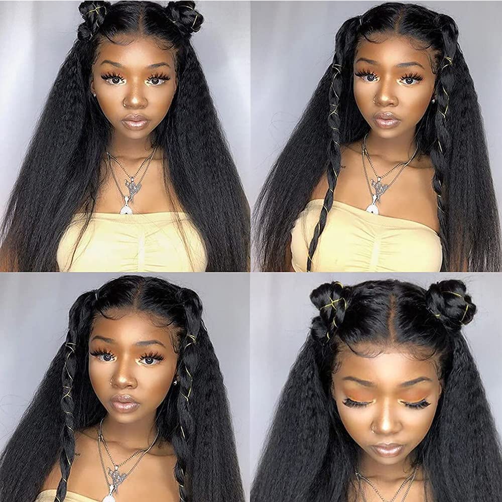 360 Lace Front Wigs Human Hair - 16 Inch Kinky Straight 360 Frontal Wigs for Black Women | 180% Density Yaki Straight Full Lace Wig with Baby Hair | Natural Color | Perfect for Daily Wear, Parties & Special Occasions