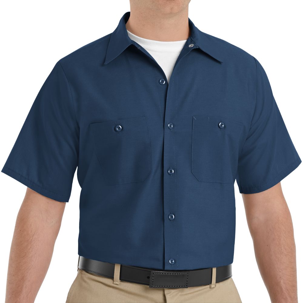 Red Kap Men's Short Sleeve Industrial Work Shirt - Durable Navy Blue Workwear for Construction, Mechanics & Outdoor Labor