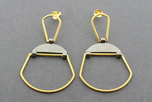 Gold Plated & Oxidized Hinge Deco Earrings - Vintage Boho Style Jewelry for Women - Perfect for Parties, Weddings & Everyday Wear