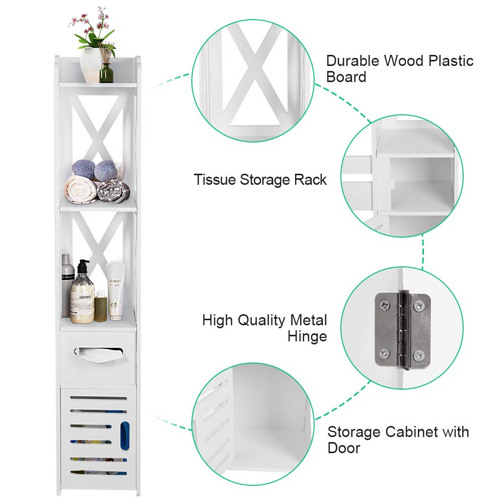 Cocoarm Multifunctional Tall Tower Storage Cabinet - White Wooden Bathroom Floor Cabinet with Shelves, Organizer for Bathroom, Bedroom, Living Room (Set of 2) - Perfect for Storing Towels, Toiletries, and Home Decor
