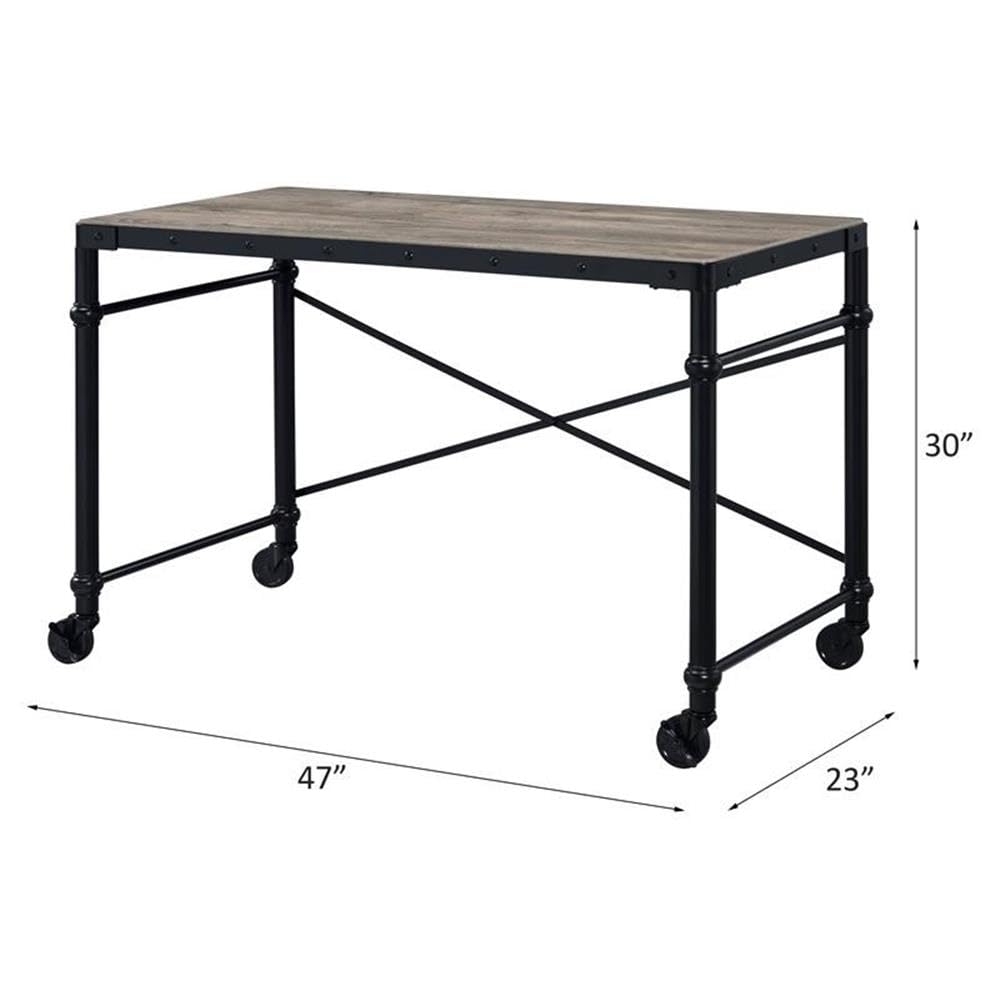 Acme Oklarth Rustic Oak & Black Wooden Rolling Writing Desk - Perfect for Home Office, Study Room & Small Spaces