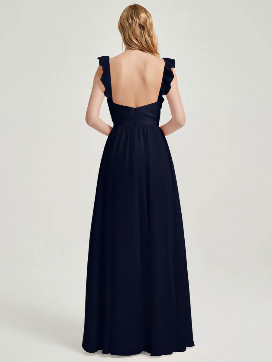 Elegant Dark Navy Convertible Chiffon Bridesmaid Dress with Detachable Straps - Perfect for Weddings, Formal Events & Special Occasions