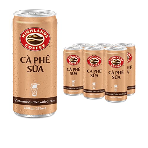 Highlands Coffee Cà Phê Sữa - Authentic Vietnamese Coffee with Sweetened Condensed Milk | 7.9oz Cans (Pack of 6 or 12) | Perfect for Breakfast, Office & Gifts